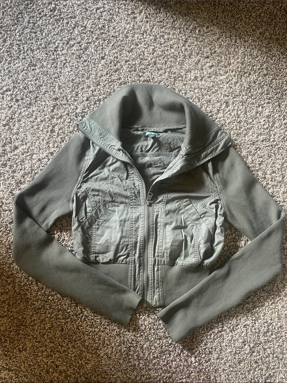 wild fable Green Olive Cropped Utility Jacket with Knit Sleeves